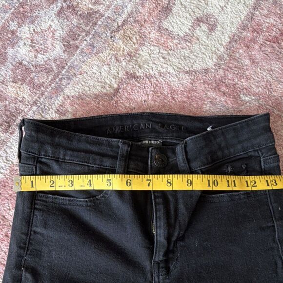American Eagle Women's High Rise Jegging Black Distressed Stretch 5-Pocket Jeans - Picture 4 of 6